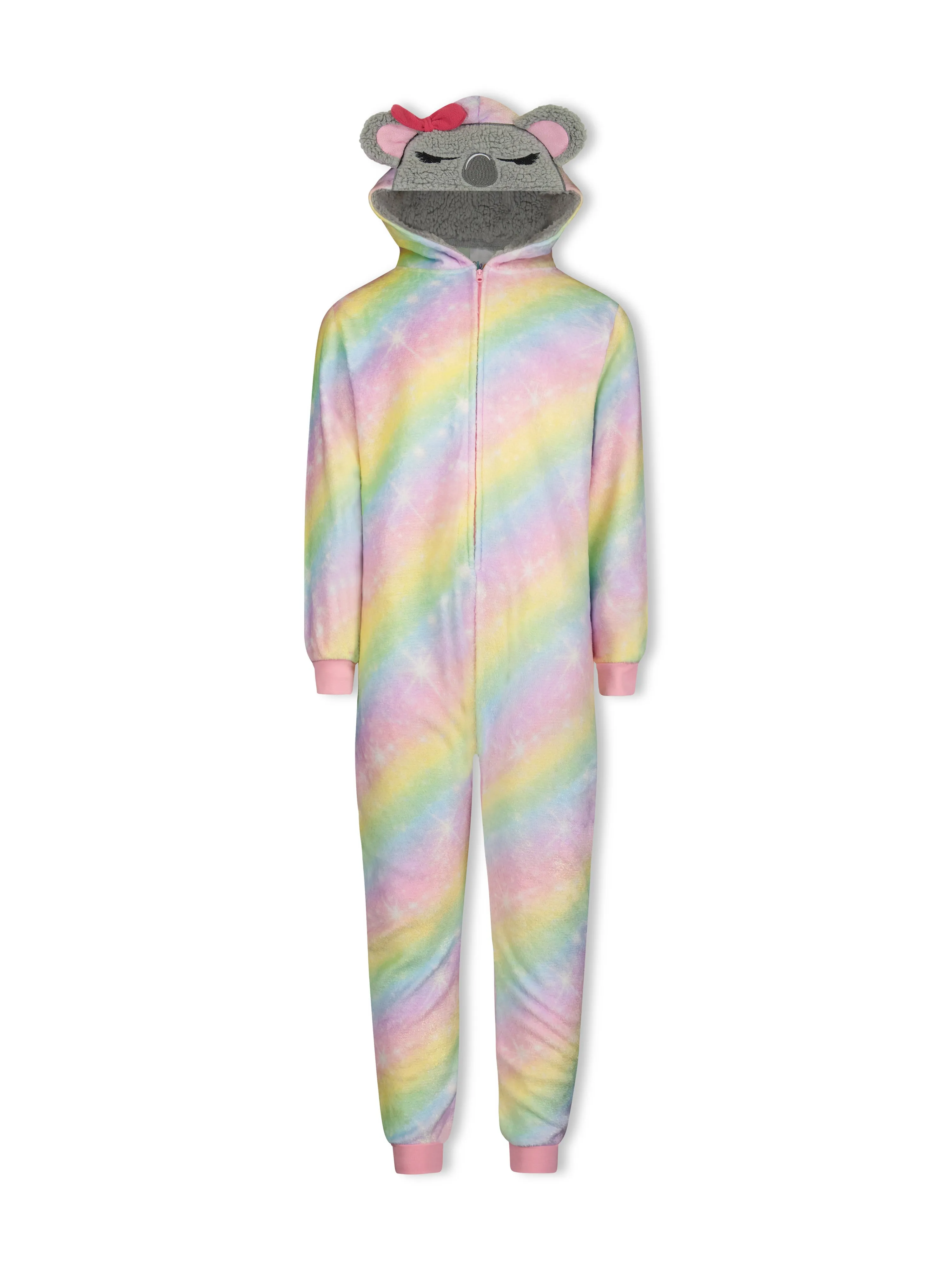 Girls Ombre Koala Bear Zip-Up Hooded Sleeper Pajama with Built Up 3D Character Hood